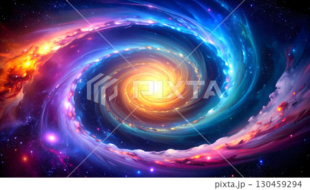 Majestic spiral galaxy in outer space, cosmic nebula of colorful light and stars. This abstract universe background evokes sense of awe and wonder at infinite cosmos Majestic spiral galaxy in outer space, cosmic nebula of colorful light and stars. This abstract universe background evokes sense of awe and wonder at infinite cosmos 130459294