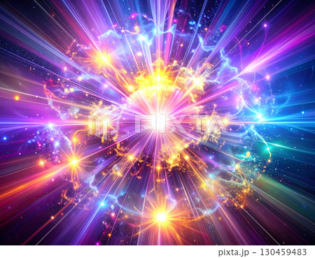 Awe inspiring abstract cosmic explosion of vibrant light and energy. glowing, futuristic supernova with dynamic motion creates powerful, beautiful, and fantastic background 130459483