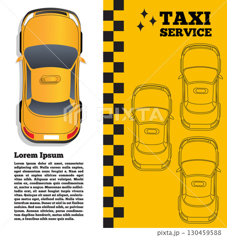 Taxi service. Top view of the car. Vector illustration.  130459588