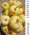 Sweet ripe yellow apples in a bucket close-up 130459912