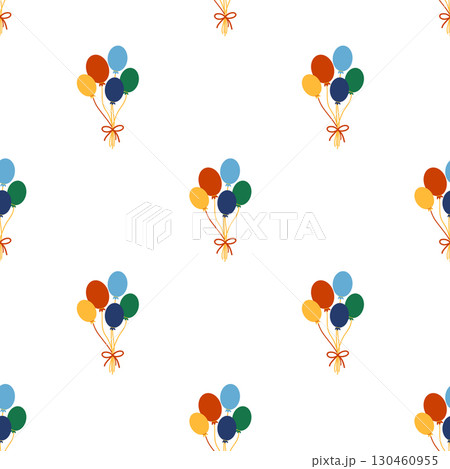 Seamless pattern with CIRCUS theme. Clowns, strongmen, lions, magic hat, hare in hat, holiday, balloons, tents. Circus characters. Cartoon flat style. 130460955