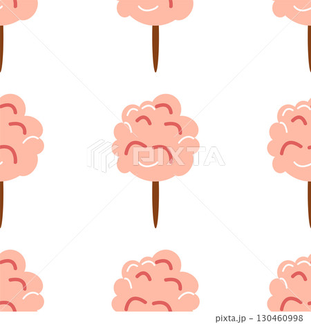 Seamless pattern with CIRCUS theme. Clowns, strongmen, lions, magic hat, hare in hat, holiday, balloons, tents. Circus characters. Cartoon flat style. 130460998