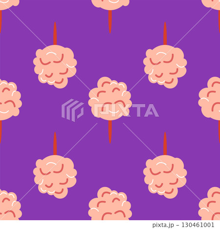 Seamless pattern with CIRCUS theme. Clowns, strongmen, lions, magic hat, hare in hat, holiday, balloons, tents. Circus characters. Cartoon flat style. 130461001