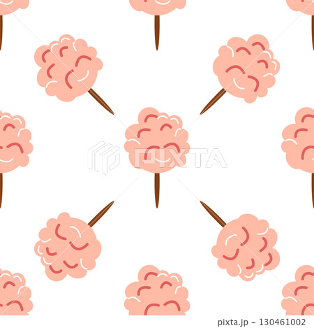 Seamless pattern with CIRCUS theme. Clowns, strongmen, lions, magic hat, hare in hat, holiday, balloons, tents. Circus characters. Cartoon flat style. 130461002