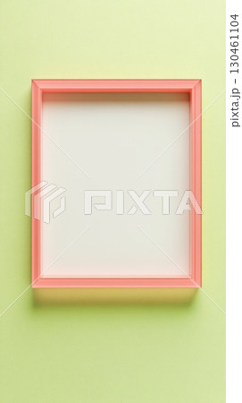 Modern square coral frame hanging on light green background, blank mockup 130461104