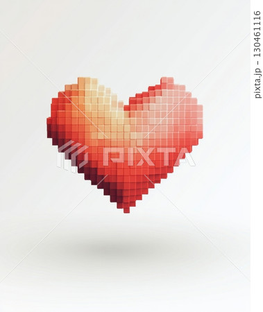 3D pixelated red heart shape isolated on white background 3D pixelated red heart shape isolated on white background 130461116