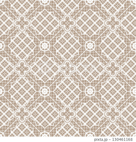 White knit vector lace seamless pattern. Hand made lattice bridal background. 130461168
