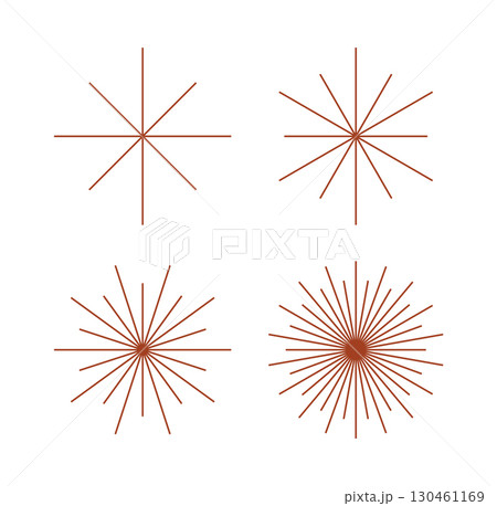 Radial circle lines from centr point. Abstract round starburst, sunburst red rays, shining, bright symbol vector design. 130461169