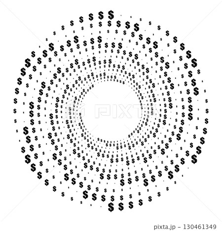 Minimalist black and white illustration of dollar signs forming a swirling, vortex-like pattern Minimalist black and white illustration of dollar signs forming a swirling, vortex-like pattern 130461349
