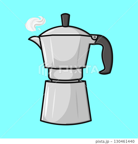 A detailed illustration of a moka pot brewing fresh, aromatic Italian coffee, perfect for morning. A detailed illustration of a moka pot brewing fresh, aromatic Italian coffee, perfect for morning. 130461440