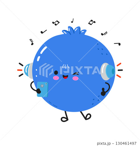 Cute blueberry character listening to music 130461497