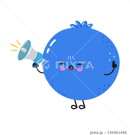 Cute blueberry character announcing something. Cute blueberry character announcing something. 130461498