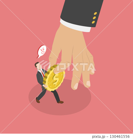 3D Isometric Flat Vector Illustration of Salary Deduction, Government And Bank Steal Final Funds From Entrepreneur. 130461556