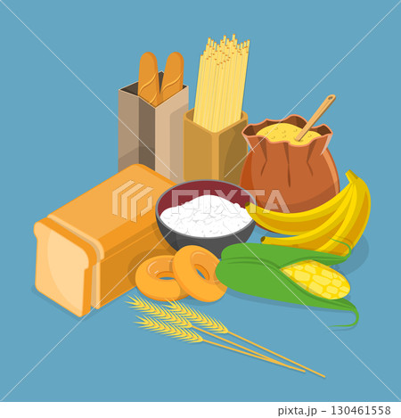 3D Isometric Flat Vector Illustration of Carbohydrates, Healthy Food 130461558
