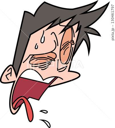 辛そうな表情で口から何かを飛ばしている男性顔だけアウトラインなし 130461797
