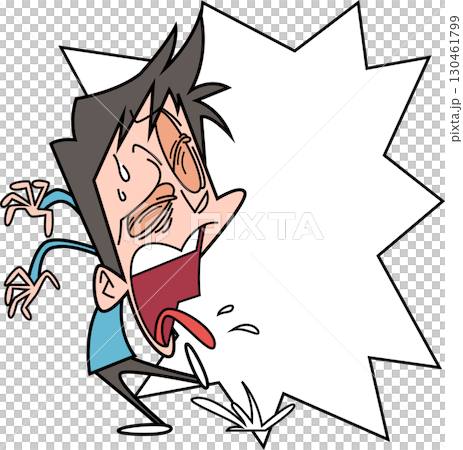 一名男子表情痛苦，嘴裡吐出一些東西。 130461799