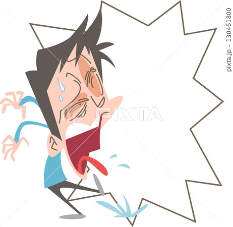 辛そうな表情で口から何かを飛ばしている男性吹き出し付きアウトラインなし 130461800