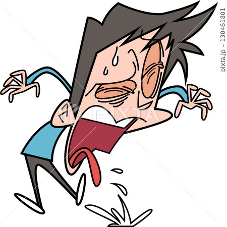 辛そうな表情で口から何かを飛ばしている男性 130461801