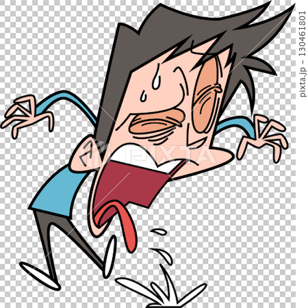A man with a painful expression spitting something out of his mouth 130461801