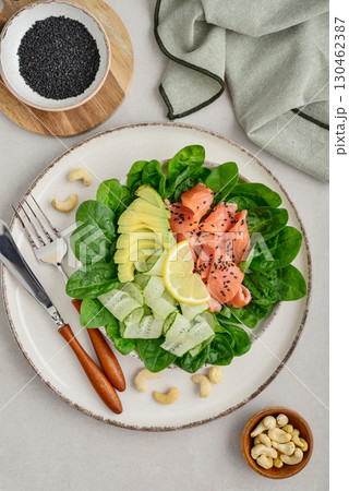 Salmon salad for ketogenic diet 130462387