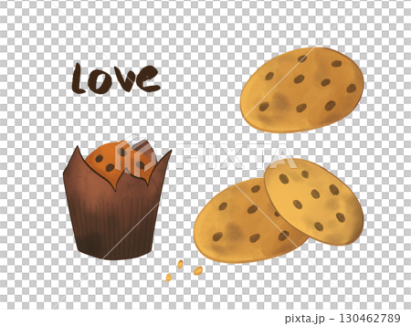 Illustration with chocolate cake and cookies. 130462789