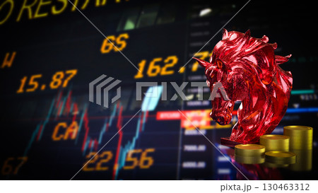 The Red Horse Bust and coins for Business concept 3d Rendering. The Red Horse Bust and coins for Business concept 3d Rendering. 130463312