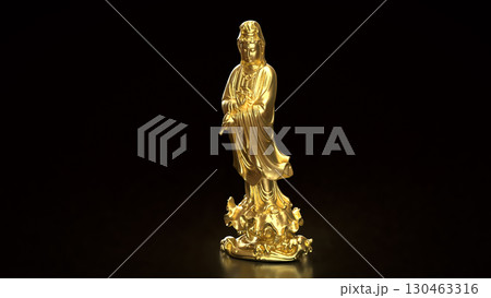 The Gold Guan Yin for religion concept 3d Rendering. The Gold Guan Yin for religion concept 3d Rendering. 130463316