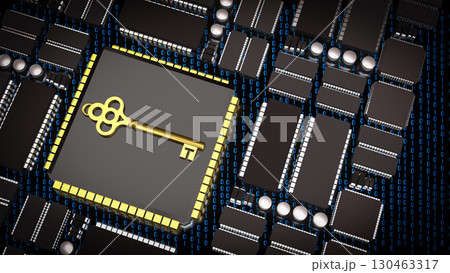The Key on PCB board for IT security concept 3d Rendering. The Key on PCB board for IT security concept 3d Rendering. 130463317