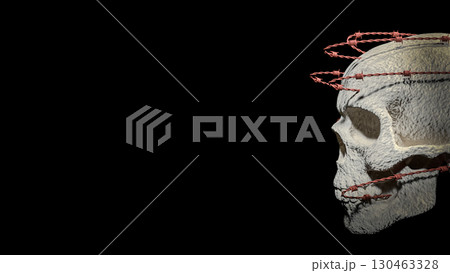 The Skull and barbed wire for Halloween or crime concept 3d Rendering. 130463328