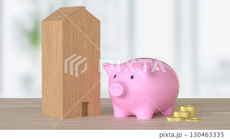 The Piggy Bank and House for saving or earn concept 3d Rendering. The Piggy Bank and House for saving or earn concept 3d Rendering. 130463335