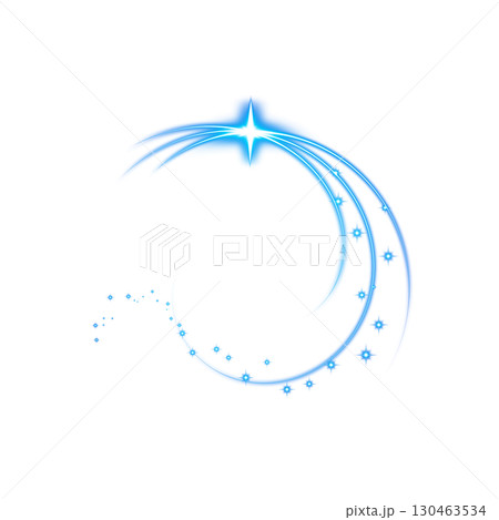 透明背景に輝く青色のアーク状軌跡と星のきらめき 130463534