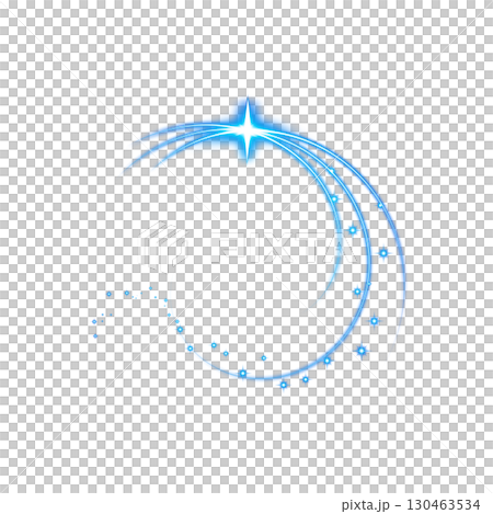 透明背景に輝く青色のアーク状軌跡と星のきらめき 130463534
