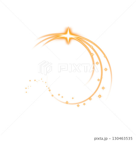 透明背景に輝くオレンジ色のアーク状軌跡と星のきらめき 130463535