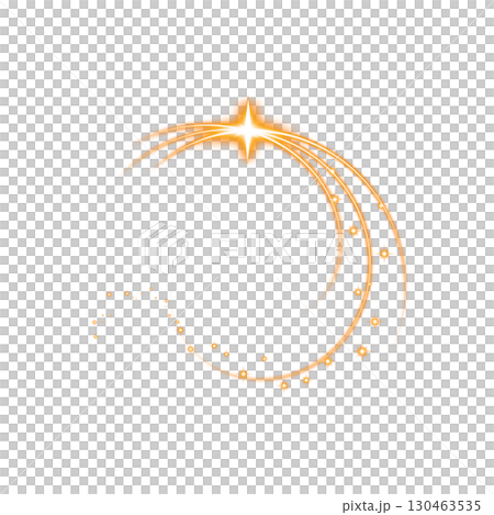 Shining orange arc trail and sparkling stars on transparent background 130463535