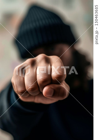 Strong Fist Extended Forward Showing Determination and Attitude in a Dimly Lit Environment Strong Fist Extended Forward Showing Determination and Attitude in a Dimly Lit Environment 130463685