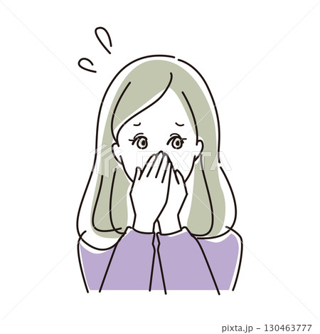 不快そうに鼻を押さえる女性の上半身 不快そうに鼻を押さえる女性の上半身 130463777