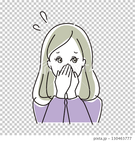 The upper body of a woman holding her nose in discomfort 130463777
