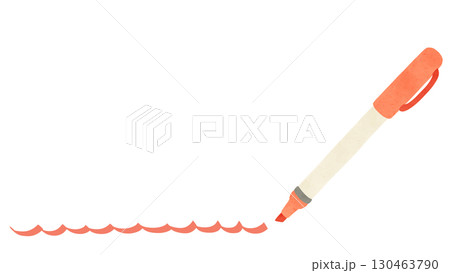 オレンジのマーカーとフリーハンド波線　水彩風手描きイラスト 130463790