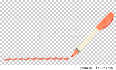 オレンジのマーカーとフリーハンド波線　水彩風手描きイラスト 130463790