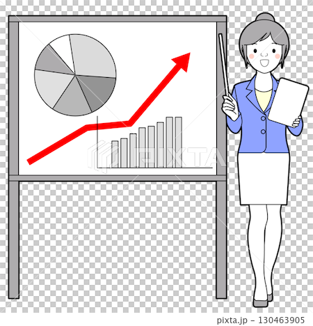 Woman explaining in front of the whiteboard Woman explaining in front of the whiteboard 130463905