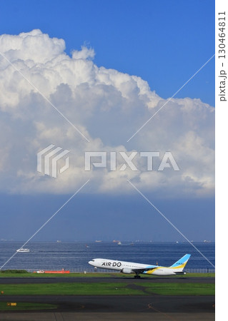 離陸、上昇する旅客機　夏空に離陸するエアドゥー機 130464811