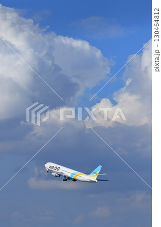 離陸、上昇する旅客機　夏空に離陸するエアドゥー機 130464812