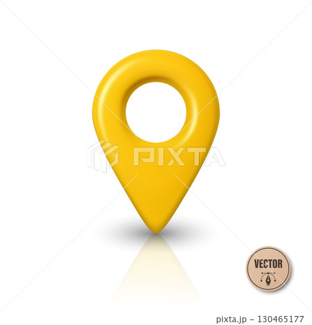 Vector 3d Realistic Yellow Map Pin Location Marker Icon for Navigation, GPS. Glossy Red Location Pin Symbol for Map, Travel. Modern Red Location Marker Pin for GPS Navigation 130465177