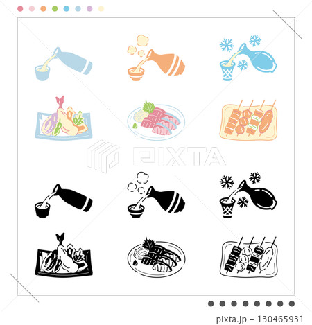 日本酒とつまみイラストセット 130465931