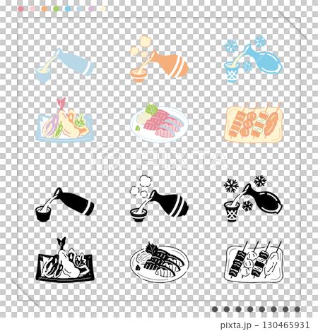 日本酒とつまみイラストセット 130465931