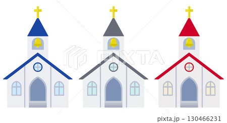 建ち並ぶ白い教会のイラスト 3色のカラーセット 130466231