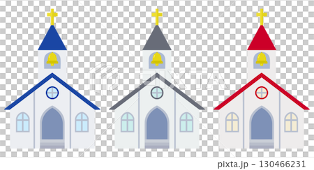 建ち並ぶ白い教会のイラスト 3色のカラーセット 130466231