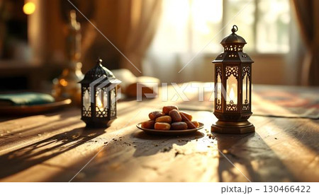 A decorative lantern illuminated for Ramadan, highlighting the cultural significance of the Islamic holiday 130466422