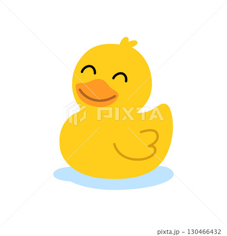 Happy rubber duck cartoon with wide smile. Fun bath toy vector for children prints, home decor, and novelty merchandise. 130466432