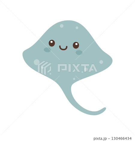 Cute stingray with smiling face. Flat vector marine animal illustration perfect for children ocean designs Cute stingray with smiling face. Flat vector marine animal illustration perfect for children ocean designs 130466434